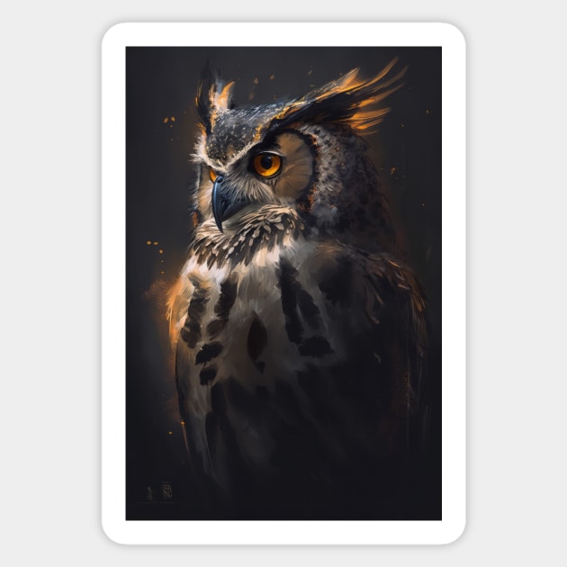 Owl Portrait Animal Nature Wildlife Dark Painting Wild Spirit Bird Sticker by Cubebox